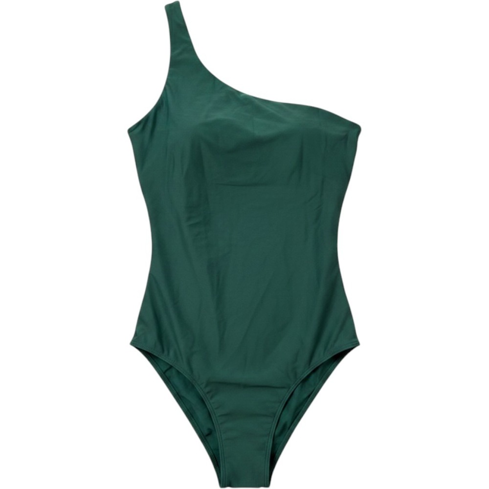New Quince One Shoulder Swimsuit Large Green Asymmetric Recycled Nylon One Piece
